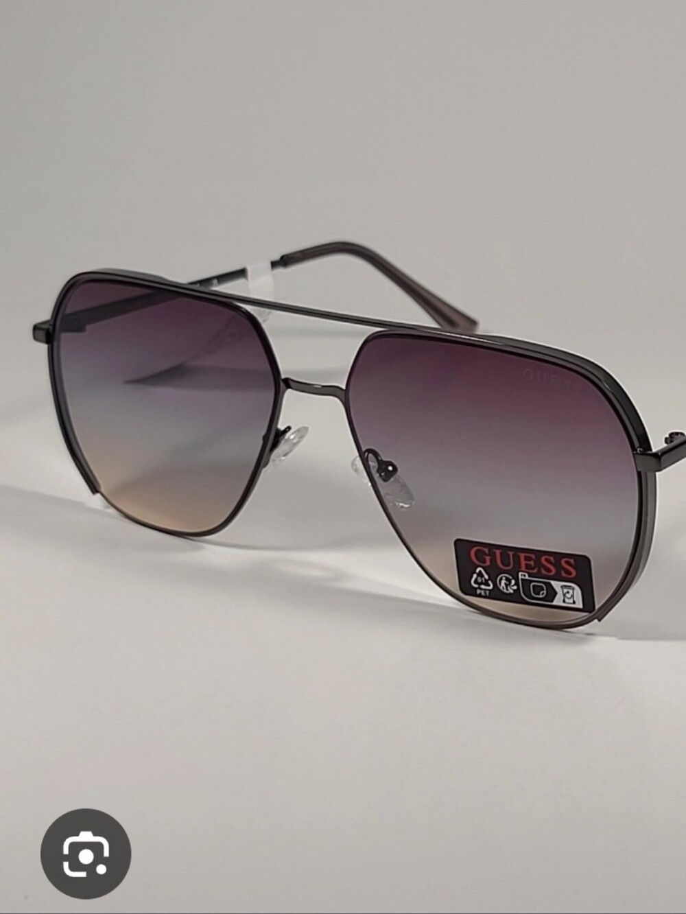 Guess Gunmetal Aviator Sunglasses with Purple-Gray Gradient Lenses